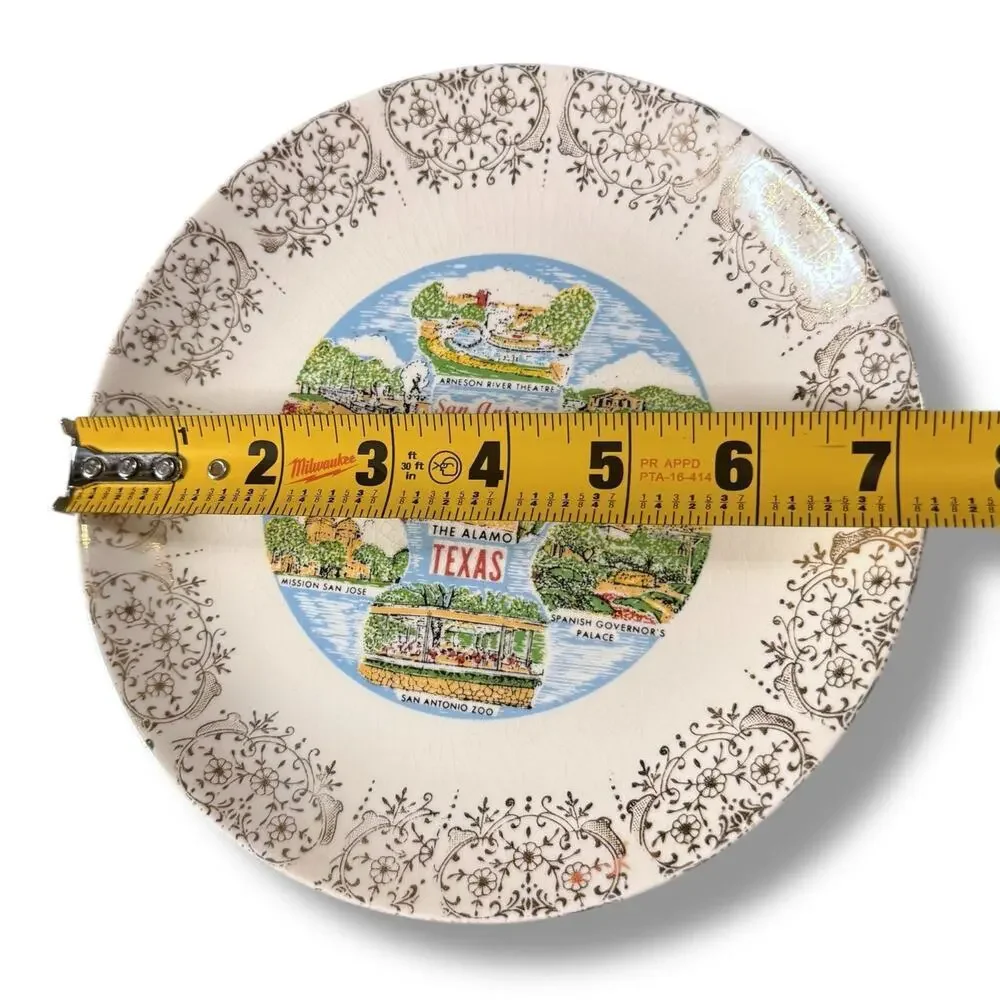 Vintage Texas San Antonio Souvenir Plate 22k Gold Trim The Sabina Line 7.25” 60s